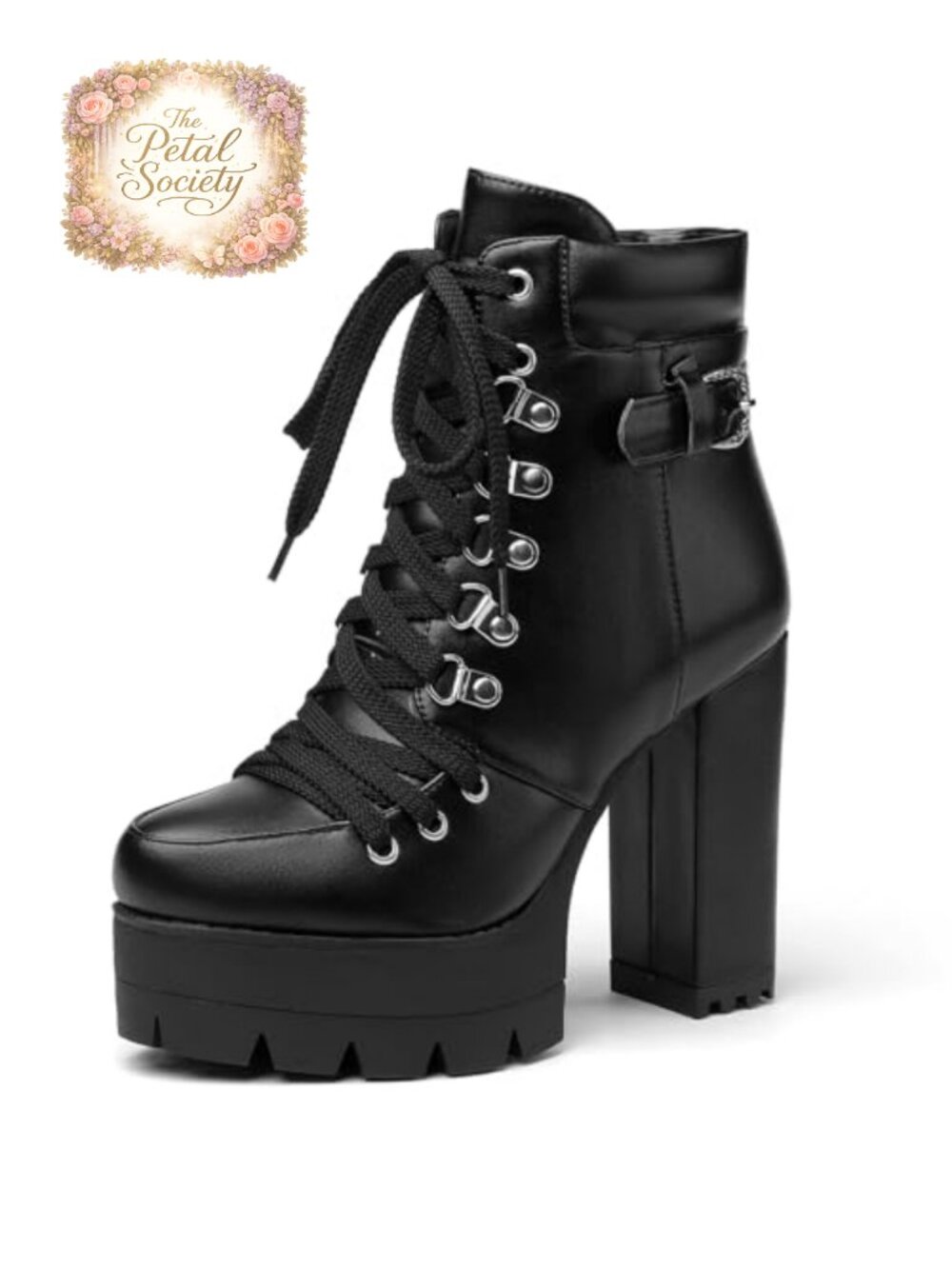 Women's Chunky Platform Ankle Boots Round Toe Lace-Up Side Zipper